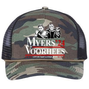 Myers Voorhees 24 Let Us Take A Stab At It Funny Scary Retro Rope Trucker Hat Cap