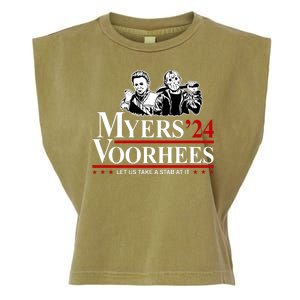 Myers Voorhees 24 Let Us Take A Stab At It Funny Scary Garment-Dyed Women's Muscle Tee