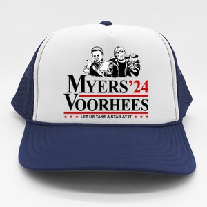 Myers Voorhees 24 Let Us Take A Stab At It Funny Scary Trucker Hat