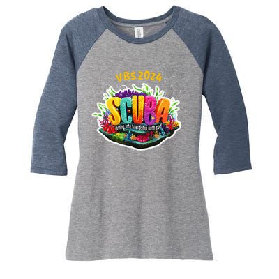 Matching Vbs 2024 Scuba Diving Into Friendship With God Women's Tri-Blend 3/4-Sleeve Raglan Shirt