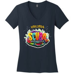 Matching Vbs 2024 Scuba Diving Into Friendship With God Women's V-Neck T-Shirt