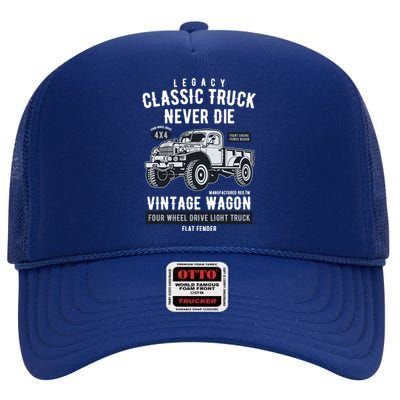 Military Vintage 4x4 Legacy Wagon Truck Gift High Crown Mesh Back Trucker Hat