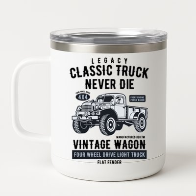 Military Vintage 4x4 Legacy Wagon Truck Gift 12 oz Stainless Steel Tumbler Cup