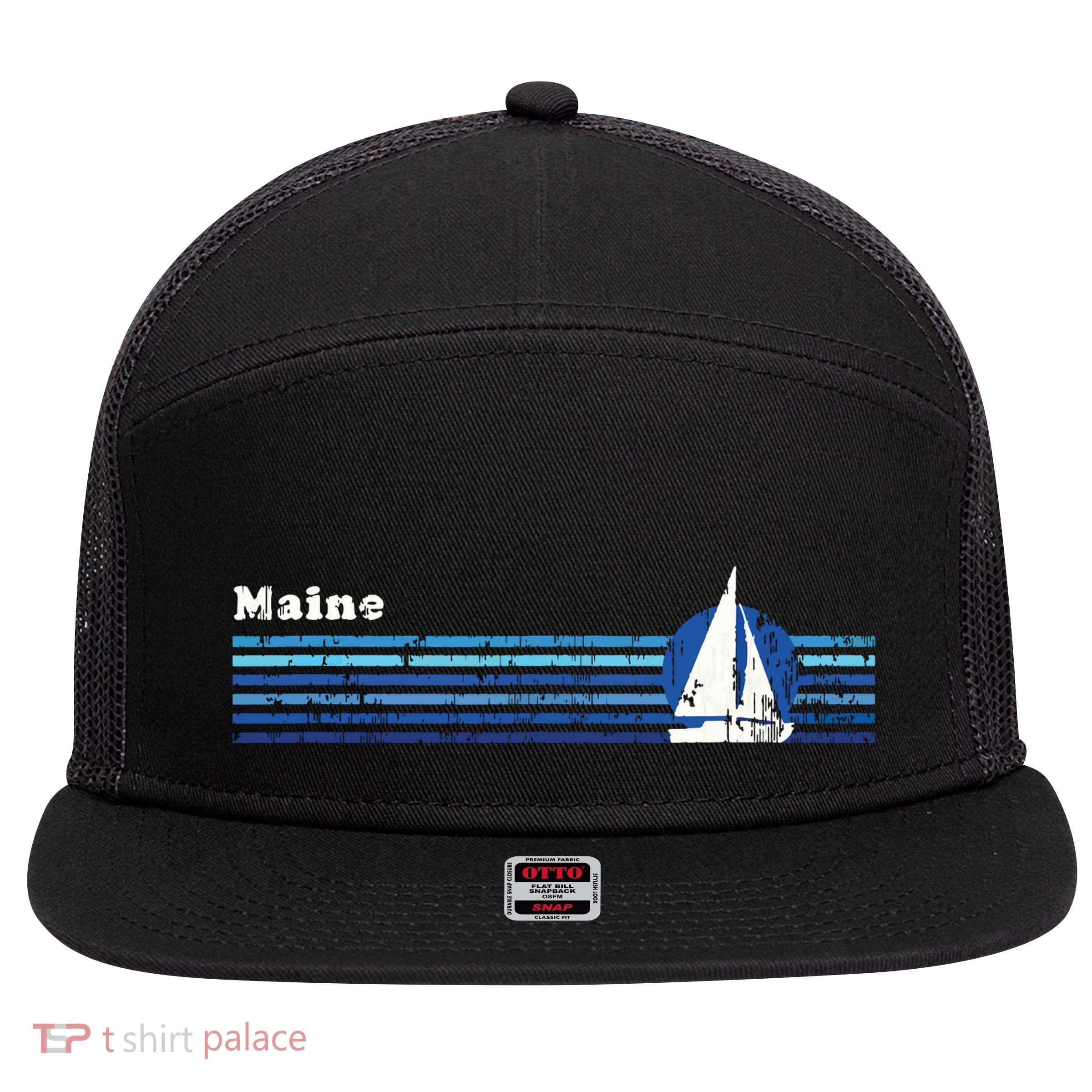 Maine Vintage 80s Sailboat Sunset 7 Panel Mesh Trucker Snapback Hat