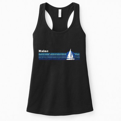 Maine Vintage 80s Sailboat Sunset Womens Tank Top