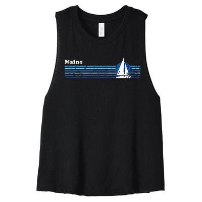 Maine Vintage 80s Sailboat Sunset Women's Racerback Cropped Tank