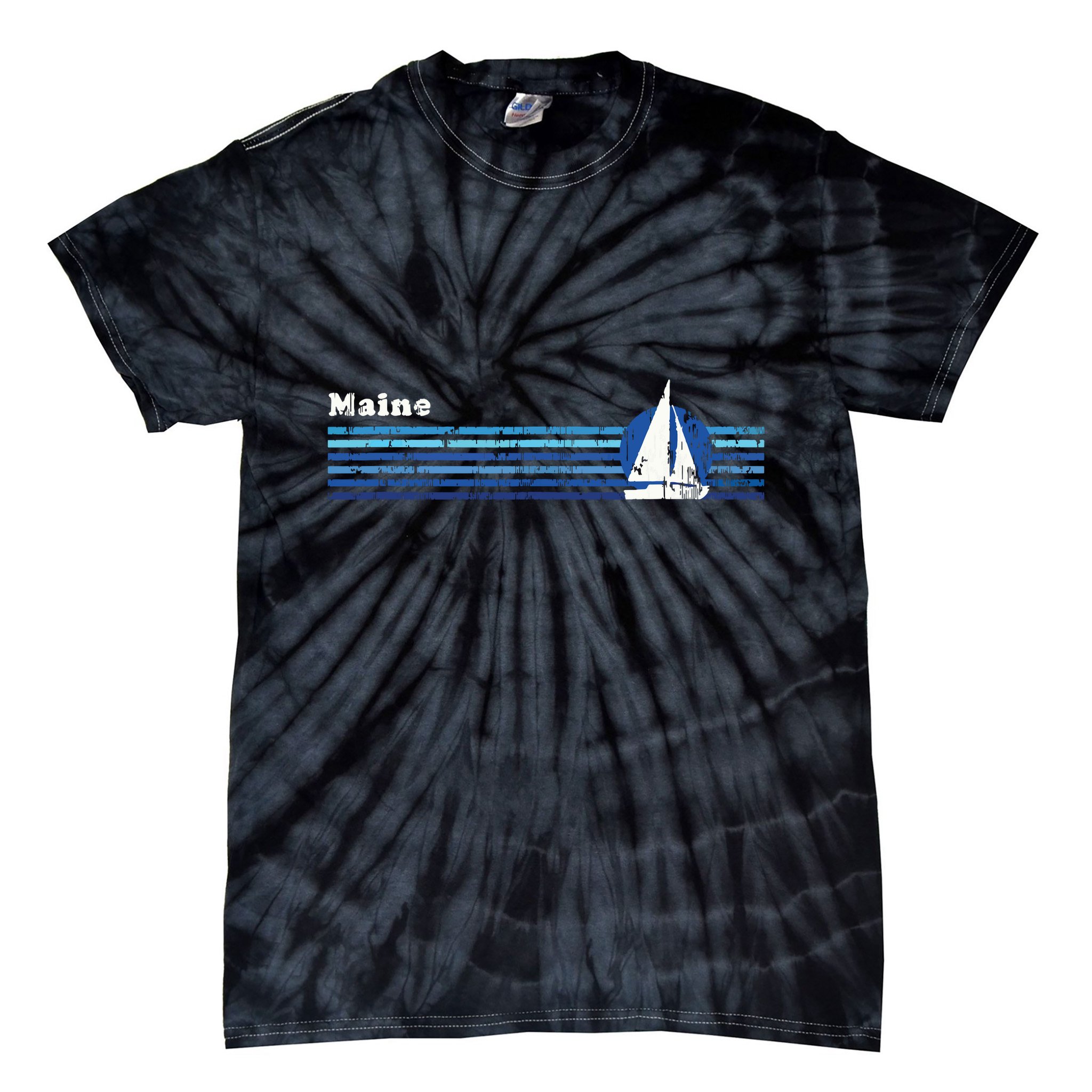 Maine Vintage 80s Sailboat Sunset Tie-Dye T-Shirt