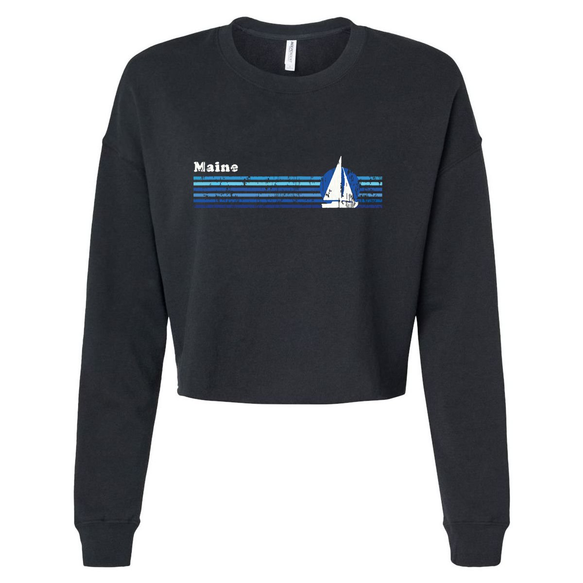 Maine Vintage 80s Sailboat Sunset Cropped Pullover Crew