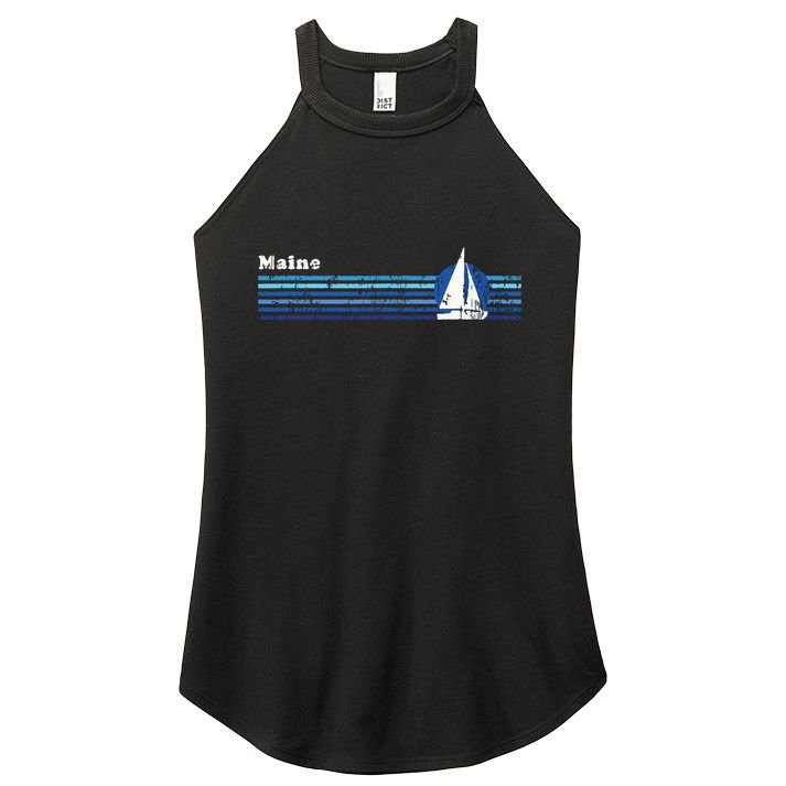 Maine Vintage 80s Sailboat Sunset Women's Perfect Tri Rocker Tank