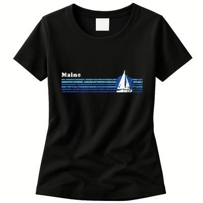 Maine Vintage 80s Sailboat Sunset Womens T-Shirt