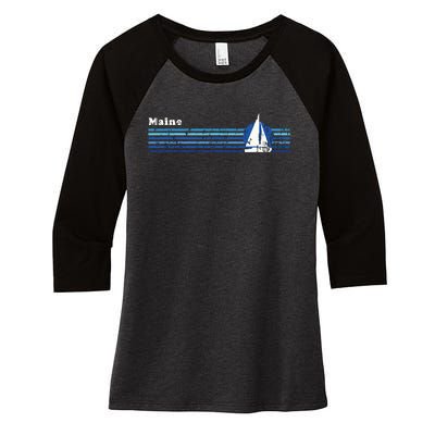 Maine Vintage 80s Sailboat Sunset Women's Tri-Blend 3/4-Sleeve Raglan Shirt