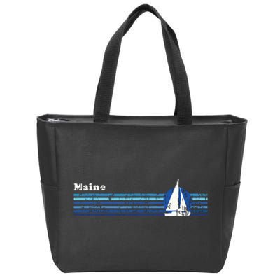 Maine Vintage 80s Sailboat Sunset Zip Tote Bag