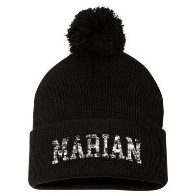 Marian Vintage Arch Logo University Sports Style Pom Pom 12in Knit Beanie