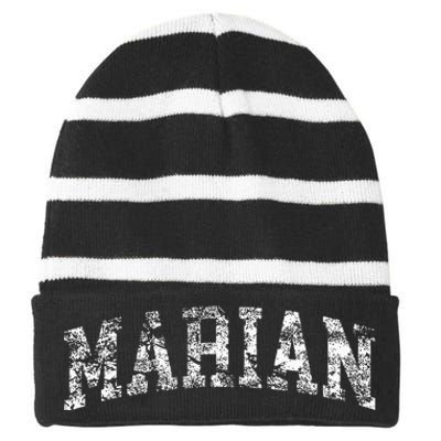 Marian Vintage Arch Logo University Sports Style Striped Beanie with Solid Band