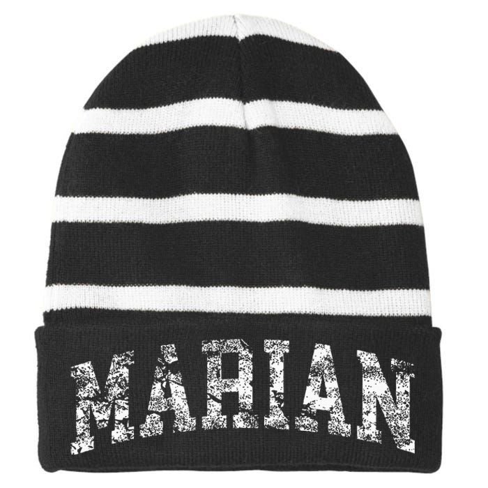 Marian Vintage Arch Logo University Sports Style Striped Beanie with Solid Band