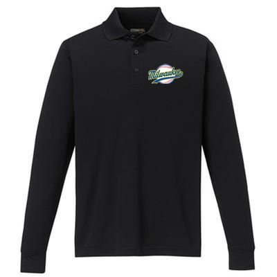 Milwaukee Vintage Baseball Throwback Performance Long Sleeve Polo