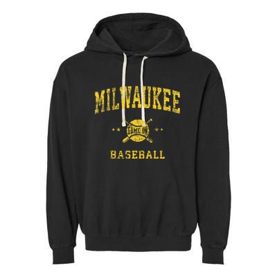 Milwaukee Vintage Baseball Throwback Retro Design Garment-Dyed Fleece Hoodie