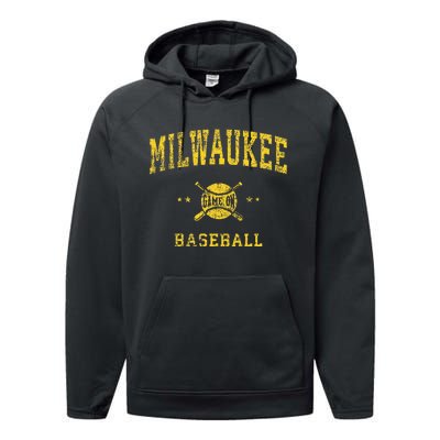 Milwaukee Vintage Baseball Throwback Retro Design Performance Fleece Hoodie