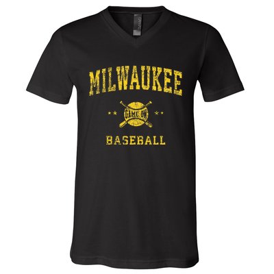 Milwaukee Vintage Baseball Throwback Retro Design V-Neck T-Shirt