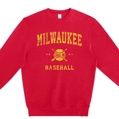 Milwaukee Vintage Baseball Throwback Retro Design Premium Crewneck Sweatshirt