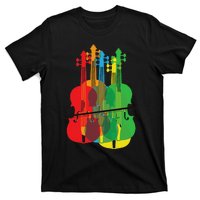 Multicolored Violins Birthday Gift For Musicians T-Shirt