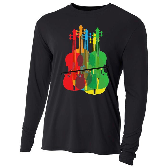 Multicolored Violins Birthday Gift For Musicians Cooling Performance Long Sleeve Crew