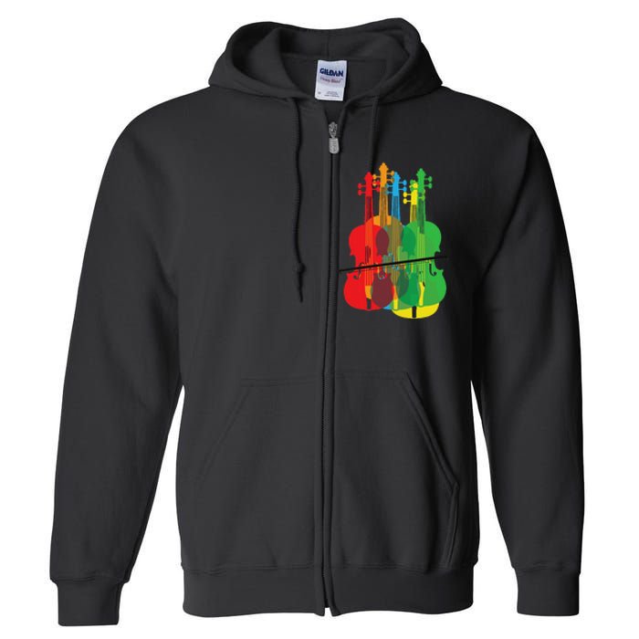 Multicolored Violins Birthday Gift For Musicians Full Zip Hoodie