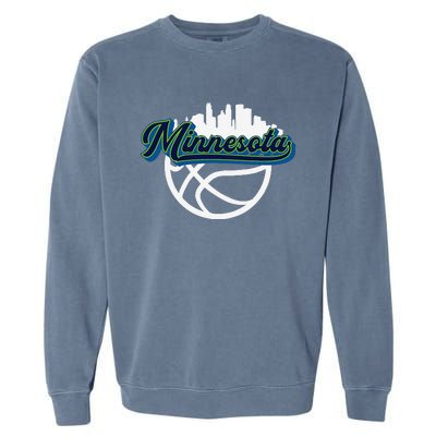 Minnesota Vintage Basketball Script City Skyline Fan Garment-Dyed Sweatshirt