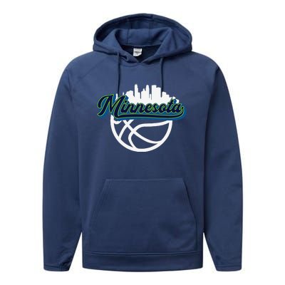 Minnesota Vintage Basketball Script City Skyline Fan Performance Fleece Hoodie