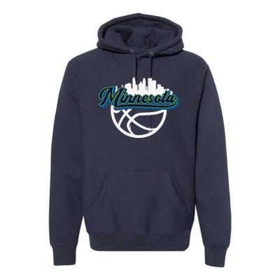 Minnesota Vintage Basketball Script City Skyline Fan Premium Hoodie