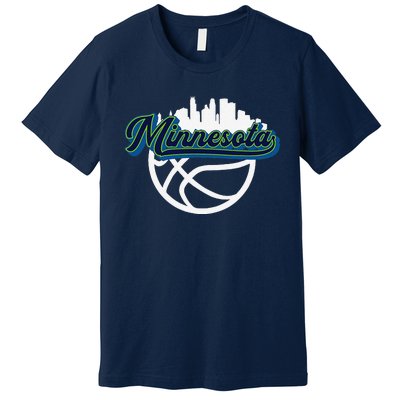 Minnesota Vintage Basketball Script City Skyline Fan Premium T-Shirt