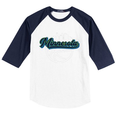 Minnesota Vintage Basketball Script City Skyline Fan Baseball Sleeve Shirt