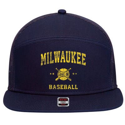 Milwaukee Vintage Baseball Throwback Retro Design 7 Panel Mesh Trucker Snapback Hat