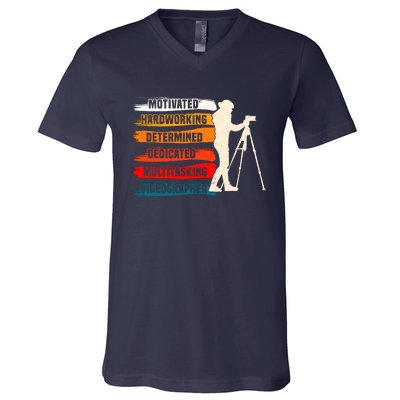 Motivated Videographer Camera Movie Film Cinematographer V-Neck T-Shirt