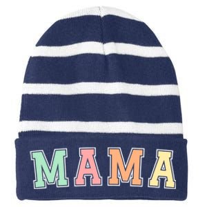 Mama Varsity Cute Mothers Day Striped Beanie with Solid Band