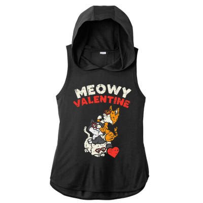 Meowy Valentine Cats Cute Kitten Cat Valentines Day Funny Ladies PosiCharge Tri-Blend Wicking Draft Hoodie Tank