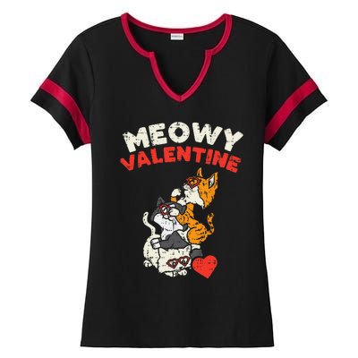 Meowy Valentine Cats Cute Kitten Cat Valentines Day Funny Ladies Halftime Notch Neck Tee