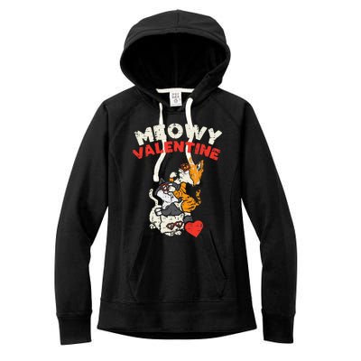 Meowy Valentine Cats Cute Kitten Cat Valentines Day Funny Women's Fleece Hoodie