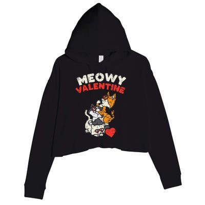 Meowy Valentine Cats Cute Kitten Cat Valentines Day Funny Crop Fleece Hoodie