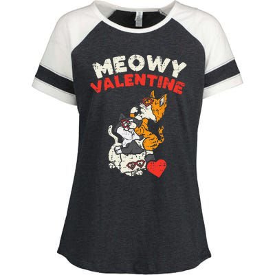 Meowy Valentine Cats Cute Kitten Cat Valentines Day Funny Enza Ladies Jersey Colorblock Tee