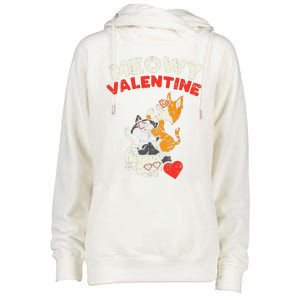 Meowy Valentine Cats Cute Kitten Cat Valentines Day Funny Womens Funnel Neck Pullover Hood