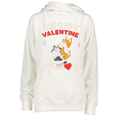 Meowy Valentine Cats Cute Kitten Cat Valentines Day Funny Womens Funnel Neck Pullover Hood