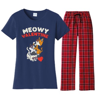 Meowy Valentine Cats Cute Kitten Cat Valentines Day Funny Women's Flannel Pajama Set