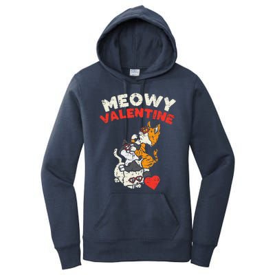 Meowy Valentine Cats Cute Kitten Cat Valentines Day Funny Women's Pullover Hoodie