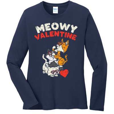 Meowy Valentine Cats Cute Kitten Cat Valentines Day Funny Ladies Long Sleeve Shirt