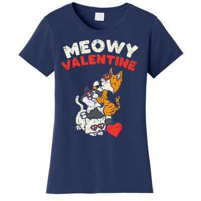 Meowy Valentine Cats Cute Kitten Cat Valentines Day Funny Women's T-Shirt