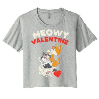 Meowy Valentine Cats Cute Kitten Cat Valentines Day Funny Women's Crop Top Tee