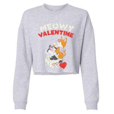 Meowy Valentine Cats Cute Kitten Cat Valentines Day Funny Cropped Pullover Crew