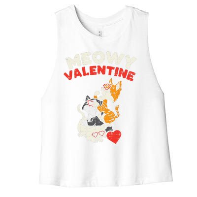 Meowy Valentine Cats Cute Kitten Cat Valentines Day Funny Women's Racerback Cropped Tank