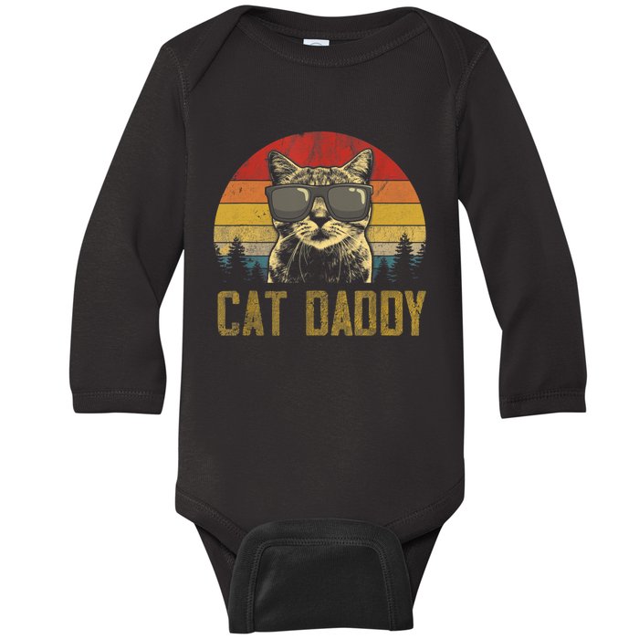 Mens Vintage Cat Daddy Father's Day Shirt Funny Cat Lover TShirt Baby Long Sleeve Bodysuit